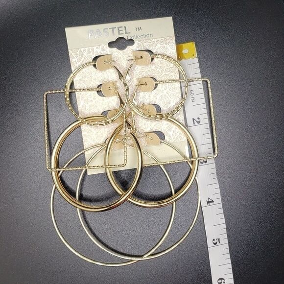 Gold Square Earrings Hoop Earring Bundle - Picture 2 of 3